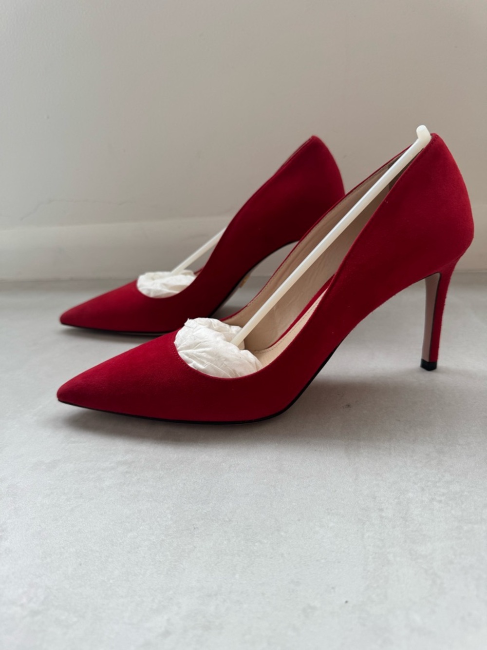 Prada Red Suede Pointed Toe Pumps - Picture 3 of 10